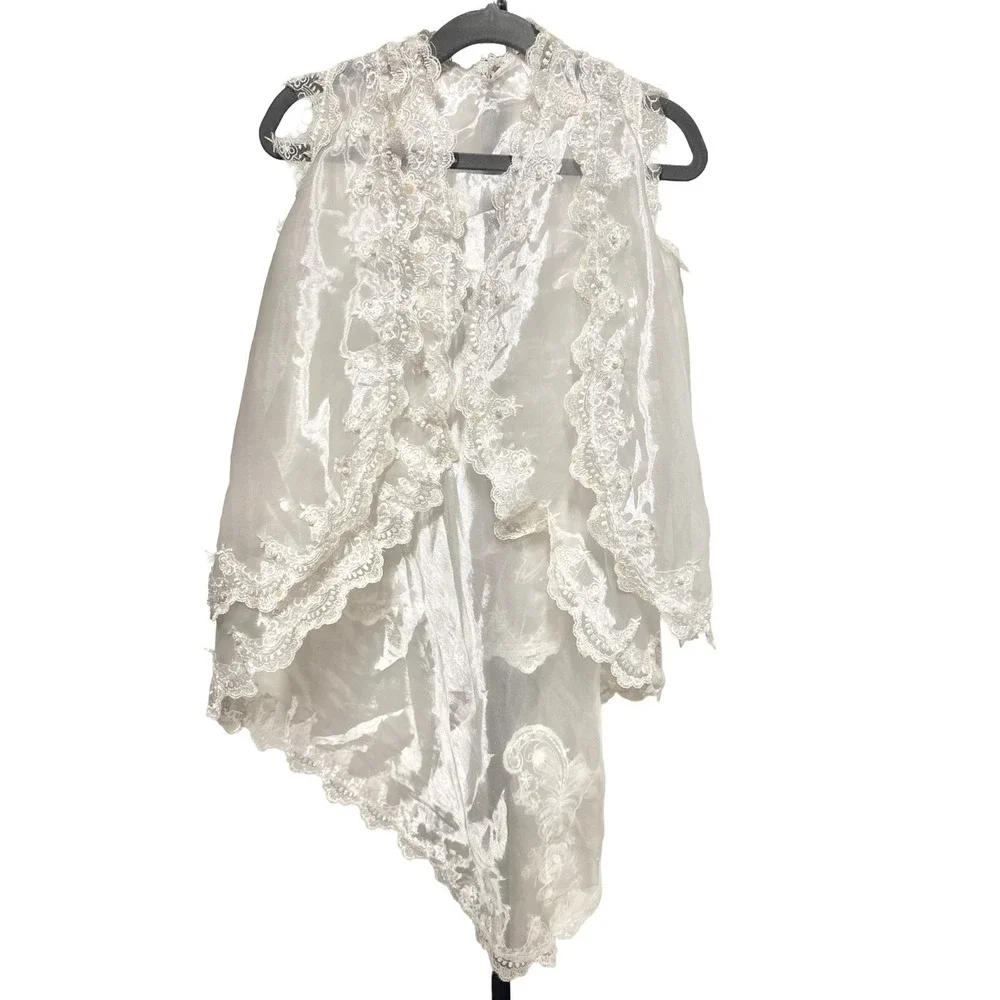 White Sheer Organza Lace Ceremony Cape 4T Baptism Communion Flower Girl Occasion